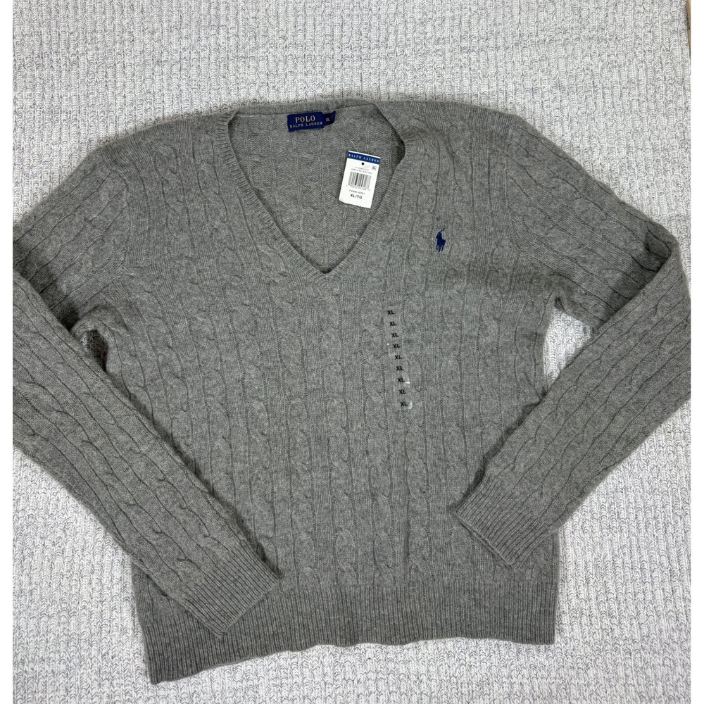 Polo Ralph Lauren Sweater Womens XL Fawn Grey Cable Knit Merino Wool Cashmere